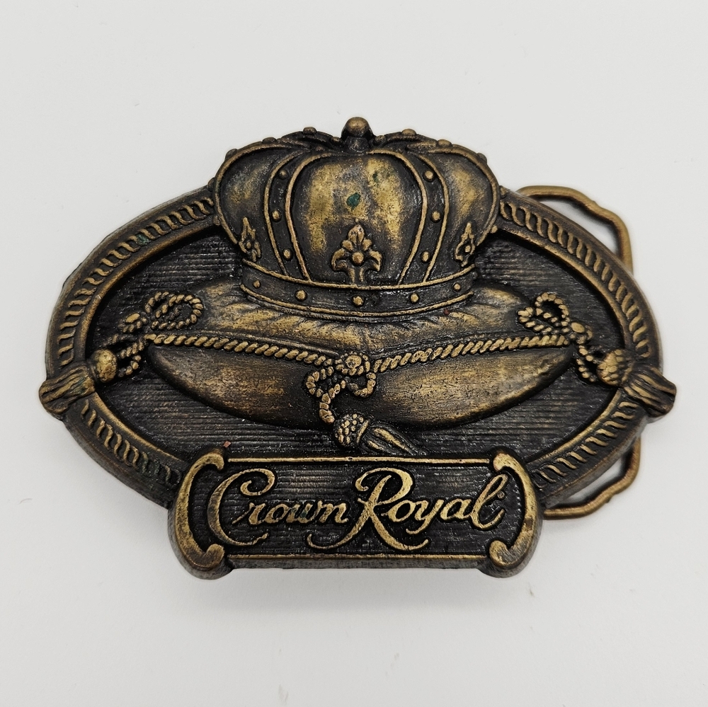 JOSEPH E. SEAGRAM & SONS | Crown Royal Canadian Whisky brass belt buckle